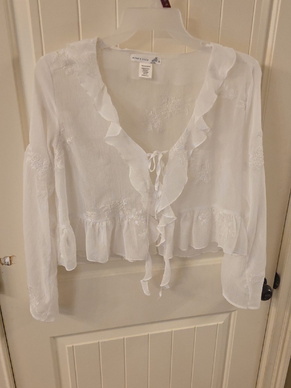Altar'd State White Ruffle Tie-Front Blouse